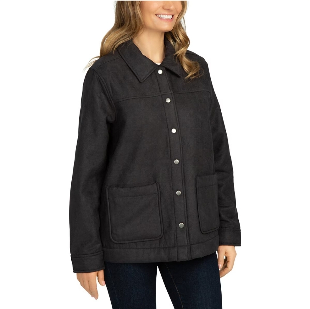 NWT Women's Boston Traders Black Fleece Lined Trucker‎ Jacket, XL